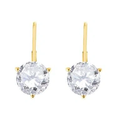 Pre-owned Maulijewels 0.20 Carat Round Natural White Diamond 3 Prong Set Leverback In Yellow