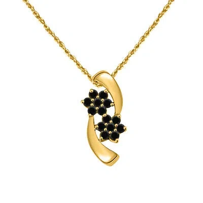 Pre-owned Maulijewels 0.25 Carat Black Diamond Flower Shape Pendant Necklace For Women In 10k Solid In Yellow
