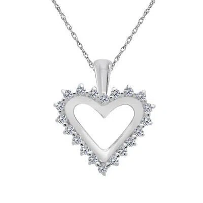 Pre-owned Maulijewels 0.25 Carat Heart Shape White Diamond Pendant In 10k White Gold With