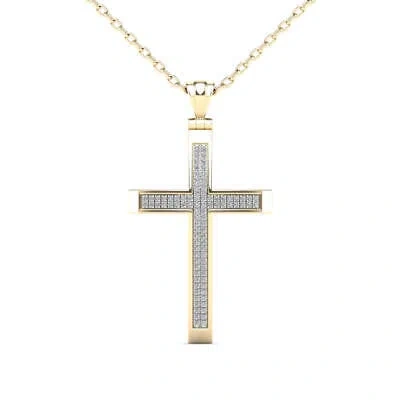 Pre-owned Maulijewels 0.25 Carat Natural Diamond Cross Pendant Necklace For Women In 14k In Yellow