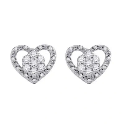 Pre-owned Maulijewels 0.25 Carat Natural Diamond Heart Shape Milgrained Stud Earrings For In White