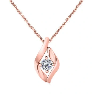 Pre-owned Maulijewels 0.25 Carat Round White Diamond Pendant Necklace In 10k Solid Rose