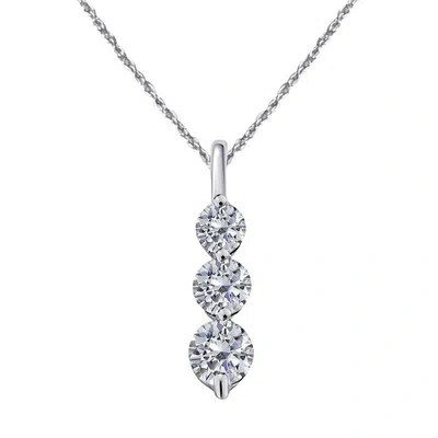 Pre-owned Maulijewels 0.25 Carat White Diamond 14k Solid White Gold Three Stone Pendant
