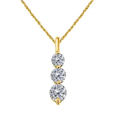 Pre-owned Maulijewels 0.25 Carat White Diamond 14k Solid Yellow Gold Three Stone Pendant