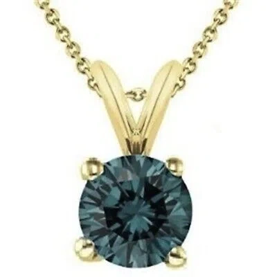 Pre-owned Maulijewels 0.30 Carat Natural Round Blue Diamond Solitaire Pendant In 14k
