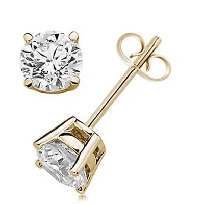 Pre-owned Maulijewels 0.30ct Round White Diamond Stud Earrings 14k White & Yellow Gold