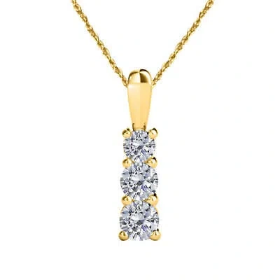 Pre-owned Maulijewels 0.35 Carat Diamond 14k Yellow Gold Three Stone Pendant Necklace For