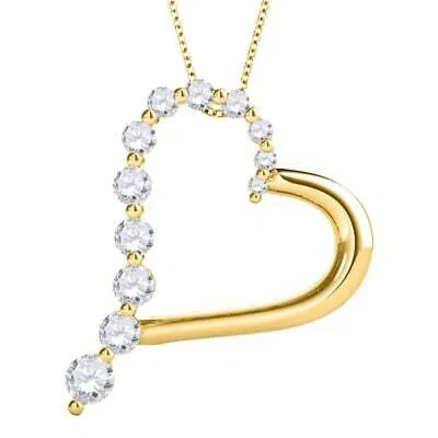 Pre-owned Maulijewels 0.50 Carat Natural Diamond Heart Pendant For Woman In 14kyellow Gold In White