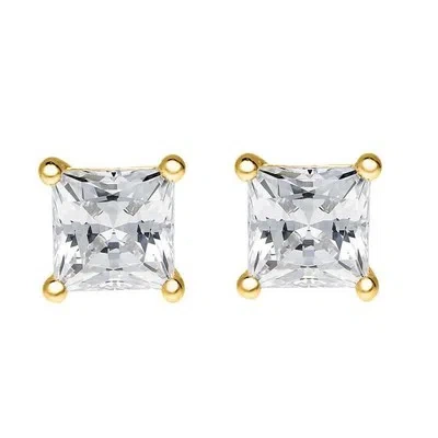 Pre-owned Maulijewels 0.50 Ct Princess Cut Diamond Stud Earrings 14k Yellow Gold In White