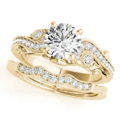Pre-owned Maulijewels 0.60 Carat Halo Diamond Engagement Ring 14k Yellow Gold Bridal Set