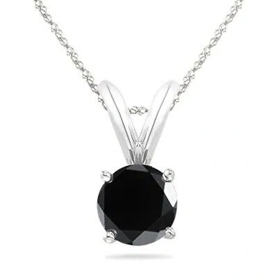 Pre-owned Maulijewels 0.60 Carat Natural Round Black Diamond Solitaire Pendant In 14k