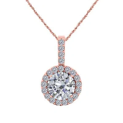 Pre-owned Maulijewels 0.65 Carat Diamond Pendant Necklace For Women In 14k Rose Gold With In Pink