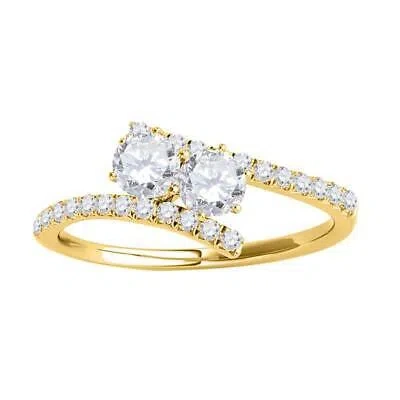 Pre-owned Maulijewels 0.75 Carat Natural Round White Diamond Two Stone Women Engagement In Yellow