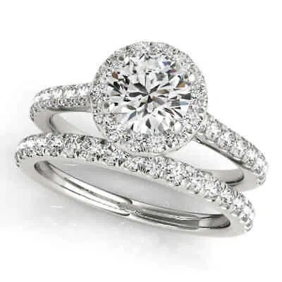 Pre-owned Maulijewels 0.75 Carat White Gold 14k Bridal Set Halo Diamond Engagement Ring