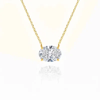 Maulijewels 0.85 Ct Lab Grown Oval Diamond Solitaire Pendant Necklace In 14k Gold For Women