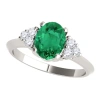 MAULIJEWELS MAULIJEWELS 1.00 CARAT EMERALD & ROUND WHITE DIAMOND GEMSTONE RING IN 10K SOLID WHITE