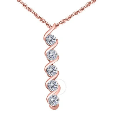 Maulijewels 1.00 Carat Natural Round White Diamond Five Stone 10k Rose Gold Pendant Necklace With 18