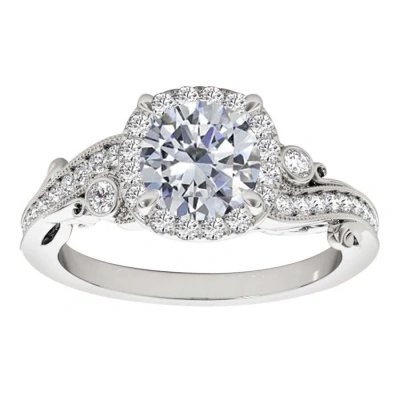 Maulijewels 1.00 Ct Natural Diamond Halo Engagement Ring In 14k Solid White Gold In Metallic
