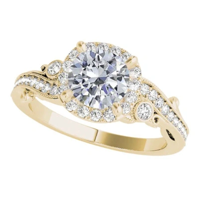 Maulijewels 1.00 Ct Natural Diamond Halo Engagement Ring In 14k Solid Yellow Gold In White
