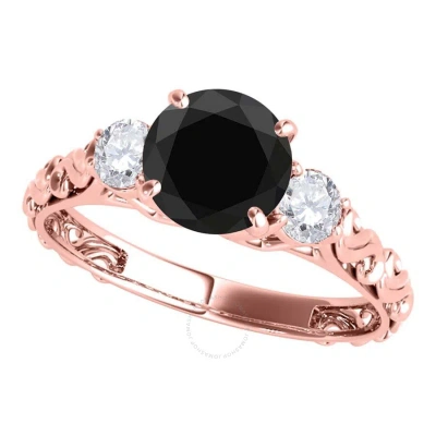 Maulijewels 1.05 Carat Black & White Diamond Three Stone Engagement Ring For Women In 18k Solid Rose In Gold