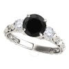 Maulijewels 1.05 Carat Black & White Diamond Three Stone Engagement Ring For Women In 18k Solid Whit In White