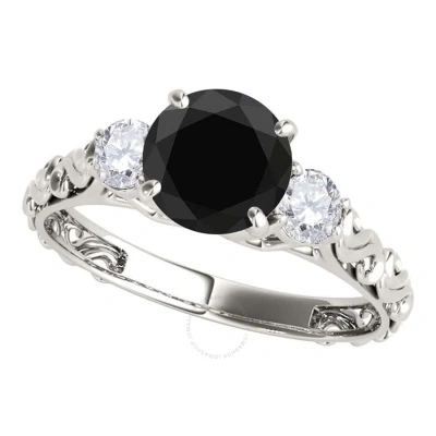 Maulijewels 1.05 Carat Black & White Diamond Three Stone Engagement Ring For Women In 18k Solid Whit In Metallic