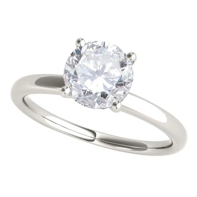 Maulijewels 1.05 Carat Round White Diamond Solitaire Style Engagement Ring In 14k White Gold