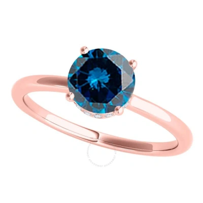 Maulijewels 1.06 Cttw Blue & White Diamond Solitaire Engagement Ring For Women In 18k Solid Rose Gol In Pink