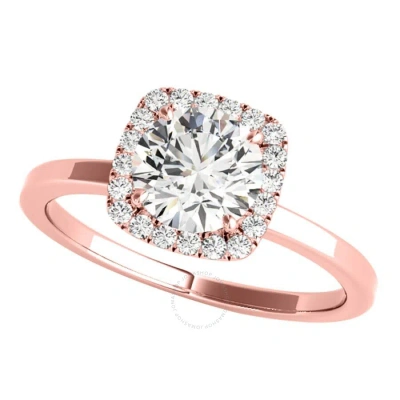 Maulijewels 1.15 Carat Moissanite & Halo Natural Diamond Engagement Ring In 14k Rose Gold Ring Size In Pink