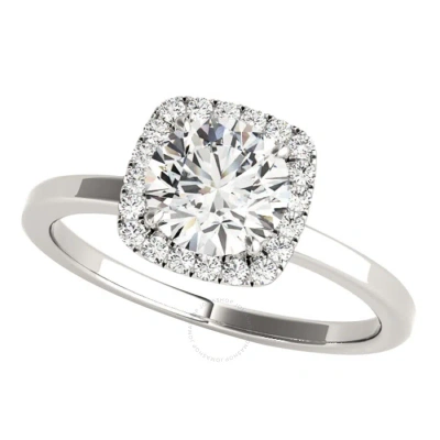 Maulijewels 1.15 Carat Moissanite & Halo Natural Diamond Engagement Ring In 14k White Gold Ring Size