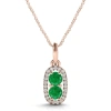 Maulijewels 1.15 Carat Natural Emerald & Diamond Pendant In 14k Rose Gold With 18" 14k Rose Gold Pla In Green