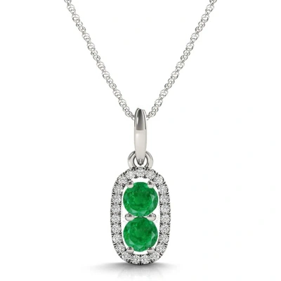 Maulijewels 1.15 Carat Natural Emerald & Diamond Pendant In 14k White Gold With 18" 14k White Gold P In Green