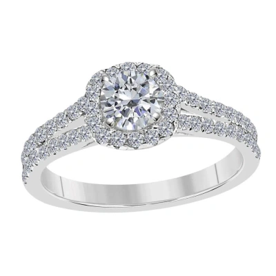 Maulijewels 1.25 Carat Cushion Halo Real White Diamond Engagement Wedding Ring In 14k White Gold In Metallic