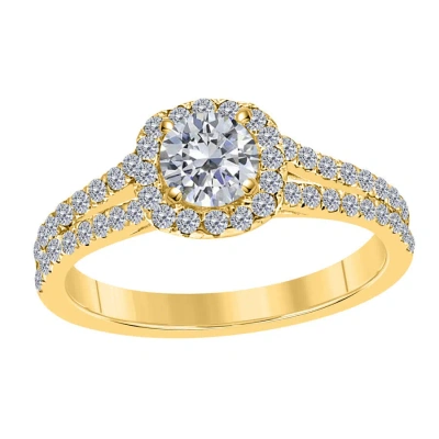 Maulijewels 1.25 Carat Cushion Halo Real White Diamond Engagement Wedding Ring In 14k Yellow Gold