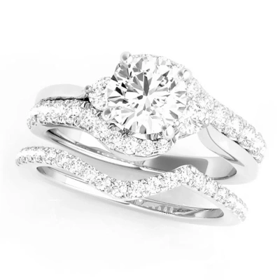 Maulijewels 1.25 Carat Halo Diamond Engagement Ring 14k White Gold Bridal Set