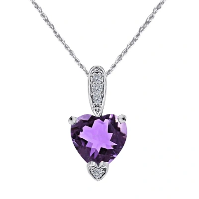 Maulijewels 1.25 Carat Heart Shape Amethyst Gemstone And White Diamond Pendant In 10k White Gold Wit In Purple