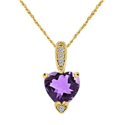 Maulijewels 1.25 Carat Heart Shape Amethyst Gemstone And White Diamond Pendant In 10k Yellow Gold Wi In Purple