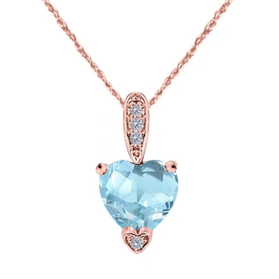 Maulijewels 1.25 Carat Heart Shape Aquamarine Gemstone And White Diamond Pendant In 10k Rose Gold Wi In Blue