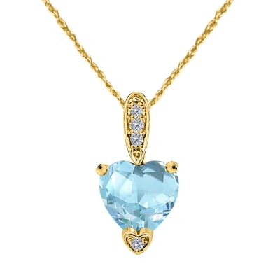 Maulijewels 1.25 Carat Heart Shape Aquamarine Gemstone And White Diamond Pendant In 10k Yellow Gold  In Purple