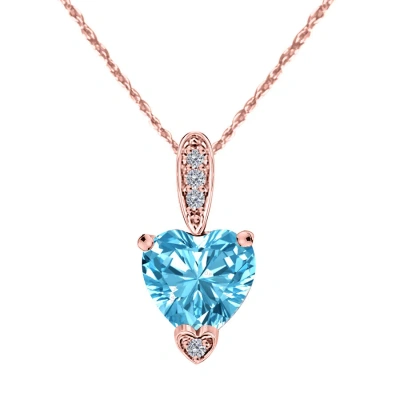 Maulijewels 1.25 Carat Heart Shape Blue Topaz Gemstone And White Diamond Pendant In 10k Rose Gold Wi