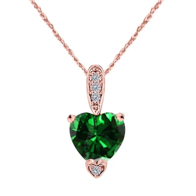 Maulijewels 1.25 Carat Heart Shape Emerald Gemstone And White Diamond Pendant In 10k Rose Gold With  In Green
