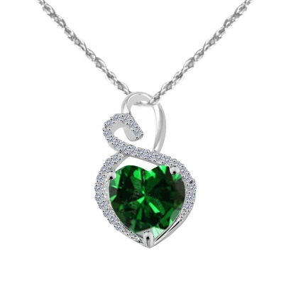 Maulijewels 1.25 Carat Heart Shape Emerald Gemstone And White Diamond Pendant In 10k White Gold With In Green