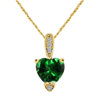 Maulijewels 1.25 Carat Heart Shape Emerald Gemstone And White Diamond Pendant In 10k Yellow Gold Wit In Green