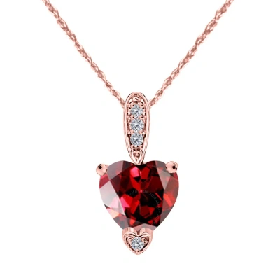 Maulijewels 1.25 Carat Heart Shape Garnet Gemstone And White Diamond Pendant In 10k Rose Gold With 1 In Red