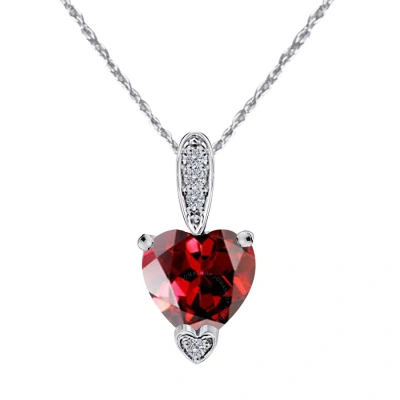 Maulijewels 1.25 Carat Heart Shape Garnet Gemstone And White Diamond Pendant In 10k White Gold With  In Red