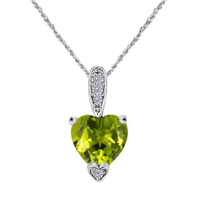 Maulijewels 1.25 Carat Heart Shape Peridot Gemstone And White Diamond Pendant In 10k White Gold With In Green