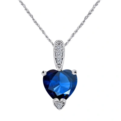 Maulijewels 1.25 Carat Heart Shape Sapphire Gemstone And White Diamond Pendant In 10k White Gold Wit In Navy