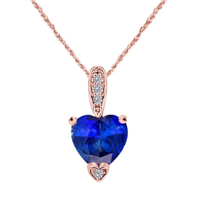 Maulijewels 1.25 Carat Heart Shape Tanzanite Gemstone And White Diamond Pendant In 10k Rose Gold Wit In Blue