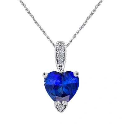 Maulijewels 1.25 Carat Heart Shape Tanzanite Gemstone And White Diamond Pendant In 10k White Gold Wi In Blue