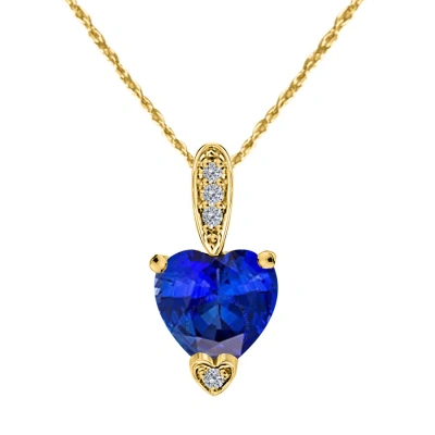 Maulijewels 1.25 Carat Heart Shape Tanzanite Gemstone And White Diamond Pendant In 10k Yellow Gold W In Blue